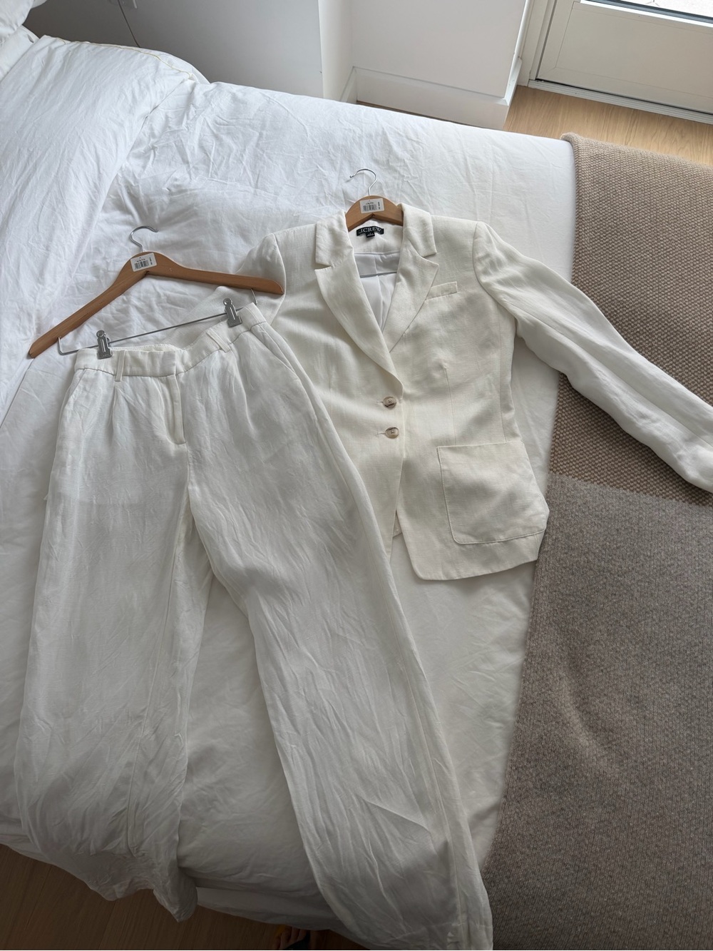 J. Crew Cream Linen Blend Blazer & Trousers Set
